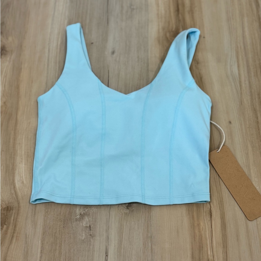 Cropped V-Neck Tank Top in Light Blue